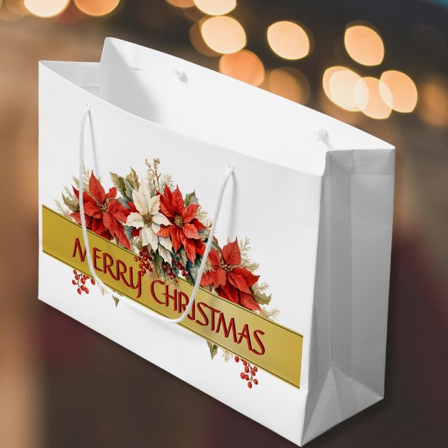 Merry Christmas Poinsettias  Large Gift Bag (Creator Uploaded)