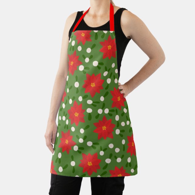 Merry Christmas Poinsettias & Polka Dots Pattern Apron (Insitu)