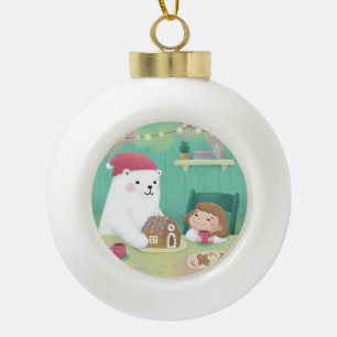 Merry Christmas: Polar Bear & Child Ceramic Ball Christmas Ornament
