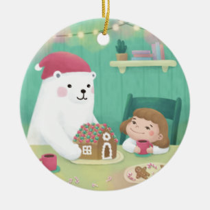 Merry Christmas: Polar Bear & Child Ceramic Ornament