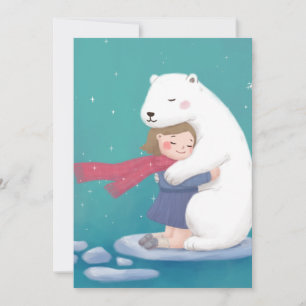 Merry Christmas: Polar Bear & Child Illustration Invitation