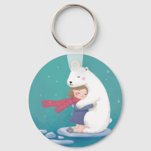 Merry Christmas: Polar Bear & Child Illustration Key Ring