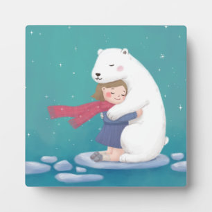 Merry Christmas: Polar Bear & Child Illustration Plaque
