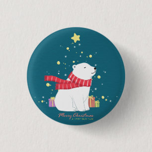 Merry Christmas: Polar Bear Illustration Art 3 Cm Round Badge