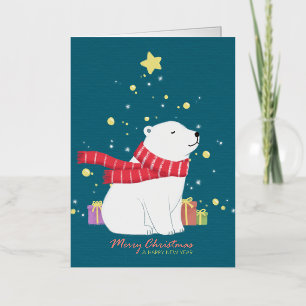 Merry Christmas: Polar Bear Illustration Art Foil Greeting Card