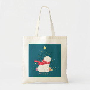 Merry Christmas: Polar Bear Illustration Art Tote Bag