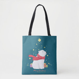Merry Christmas: Polar Bear Illustration Art Tote Bag