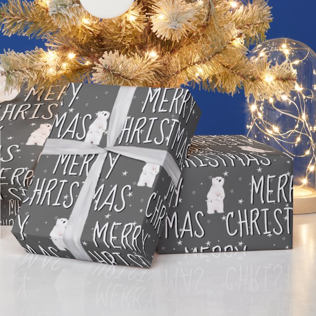 Merry Christmas Polar Bear On Stars Wrapping Paper (Holidays)