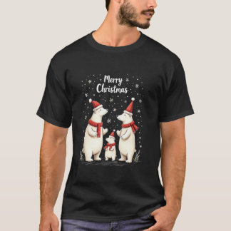 Merry Christmas Polar Bear Santa Hat Claus Animal  T-Shirt