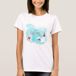 Merry Christmas Polar Bear Snowflake Watercolor T-Shirt
