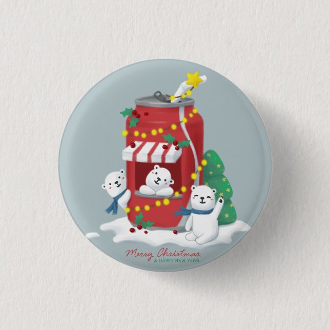 Merry Christmas: Polar Bear & Soda Can 3 Cm Round Badge (Front)