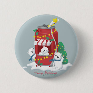 Merry Christmas: Polar Bear & Soda Can 6 Cm Round Badge