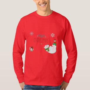 Merry Christmas Polar Bear with Snowflakes T-Shirt