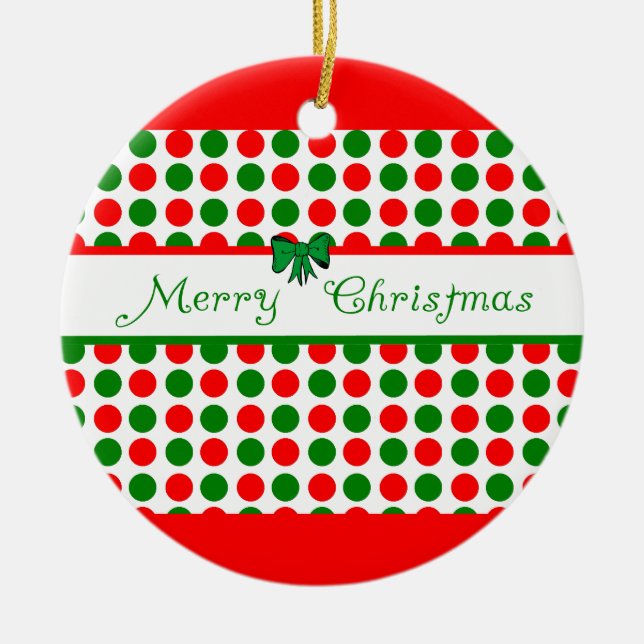 Merry Christmas Polka Dots Ceramic Tree Decoration (Front)