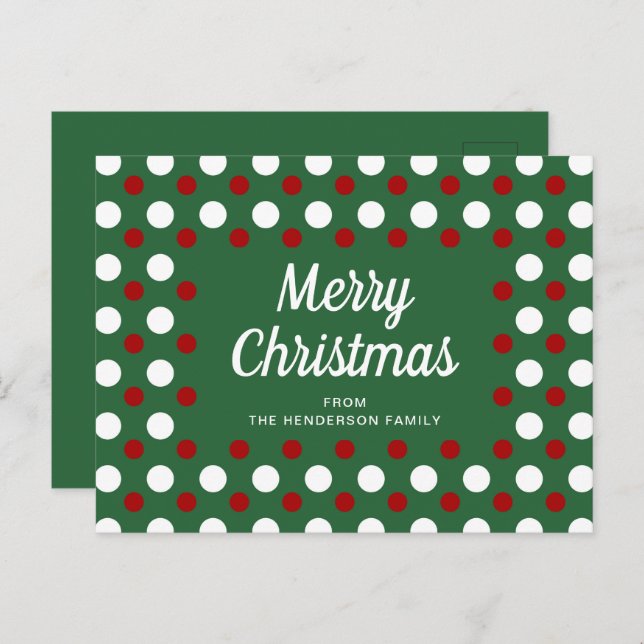 Merry Christmas Polka Dots Green  Postcard (Front/Back)