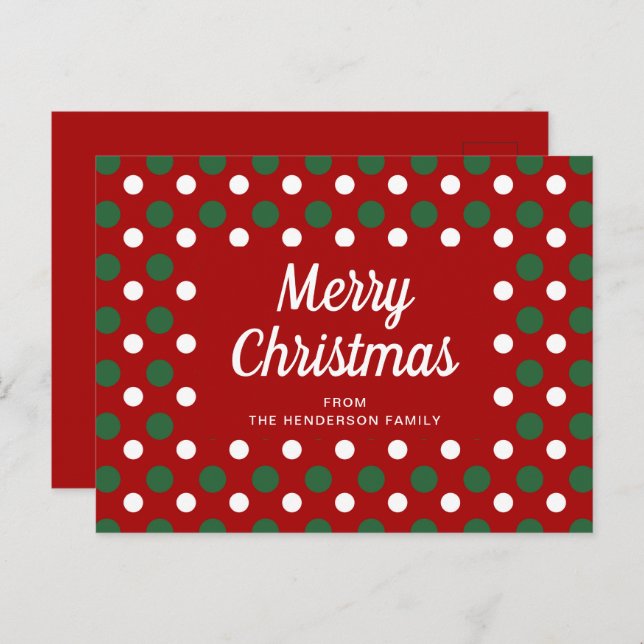Merry Christmas Polka Dots Red Postcard (Front/Back)