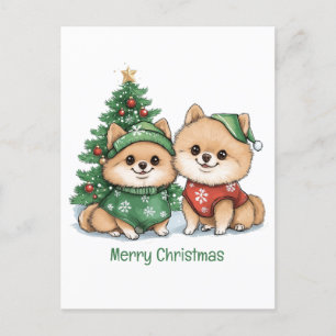 Merry Christmas Pomeranian Dogs Holiday Postcard