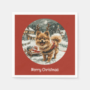 Merry Christmas Pomeranian Reindeer Dog Napkin