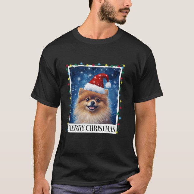 Merry Christmas Pomeranian Santa Hat Xmas Dog Ligh T-Shirt (Front)