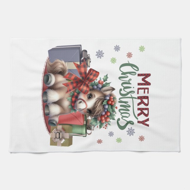 Merry Christmas Pony Tea Towel (Horizontal)