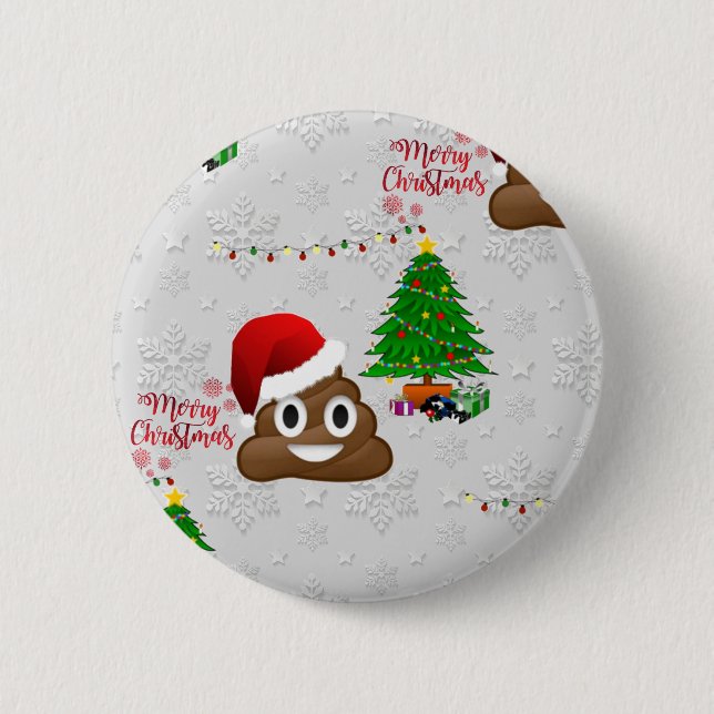 merry christmas poo emoji 6 cm round badge (Front)