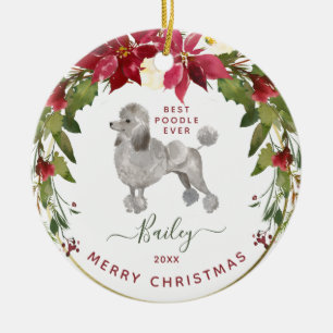 Merry Christmas Poodle   Add Your Dog's Photo Ceramic Ornament