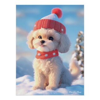 Merry Christmas, Poodle Dog Puppy 02 - Happy Chris Poster