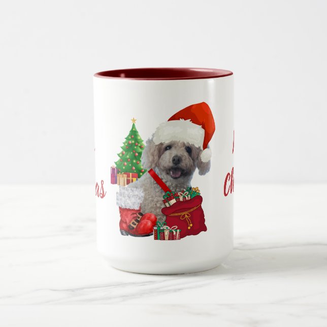 Merry Christmas Poodle Red & White Coffee Mug (Center)