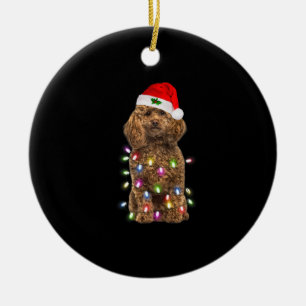 Merry Christmas Poodle Santa Hat Lights Xmas Ceramic Ornament