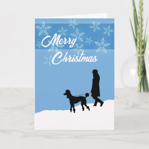 Merry Christmas Poodle Walks in the Snow Holiday Card