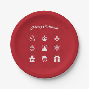 Merry Christmas Popular Icons set Paper Plate