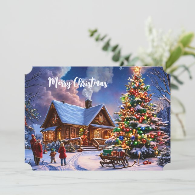 Merry Christmas Postcard Cosy Snowy Cabin  (Standing Front)