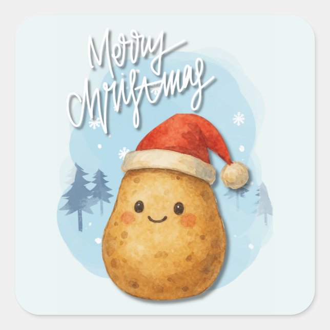 Merry Christmas Potato Square Sticker (Front)
