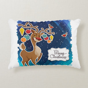 Merry Christmas Prancing Reindeer Decorative Cushion