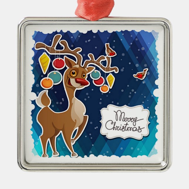 Merry Christmas Prancing Reindeer Metal Tree Decoration (Front)