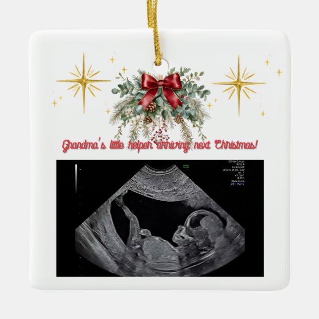 Merry Christmas Pregnancy Ultrasound Photo Grandma Ceramic Ornament (Front)