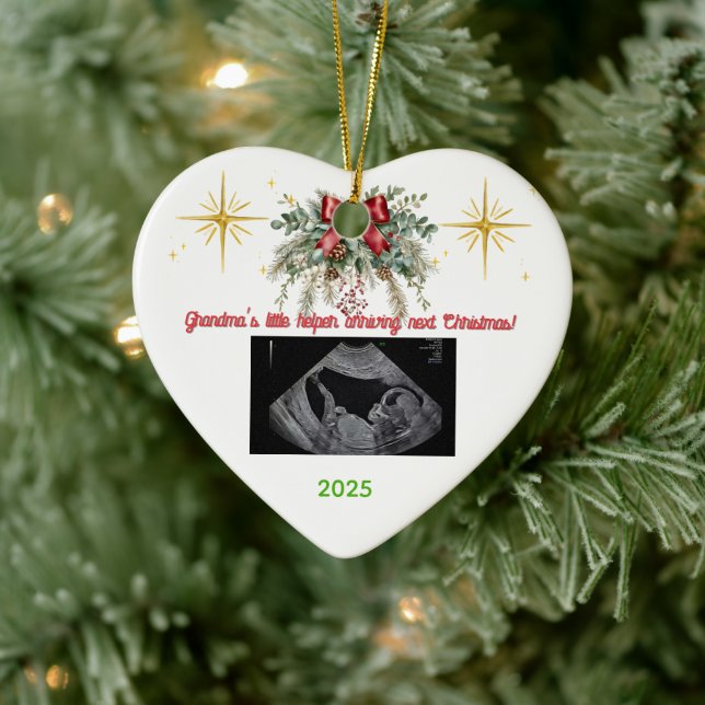 Merry Christmas Pregnancy Ultrasound Photo Grandma Ceramic Ornament (Tree)