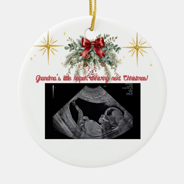 Merry Christmas Pregnancy Ultrasound Photo Grandma Ceramic Ornament (Front)