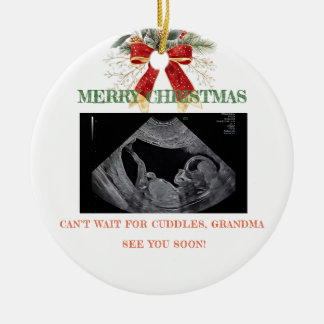 Merry Christmas Pregnancy Ultrasound Photo Grandma Ceramic Ornament