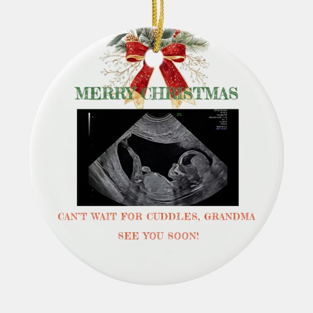 Merry Christmas Pregnancy Ultrasound Photo Grandma Ceramic Ornament (Front)