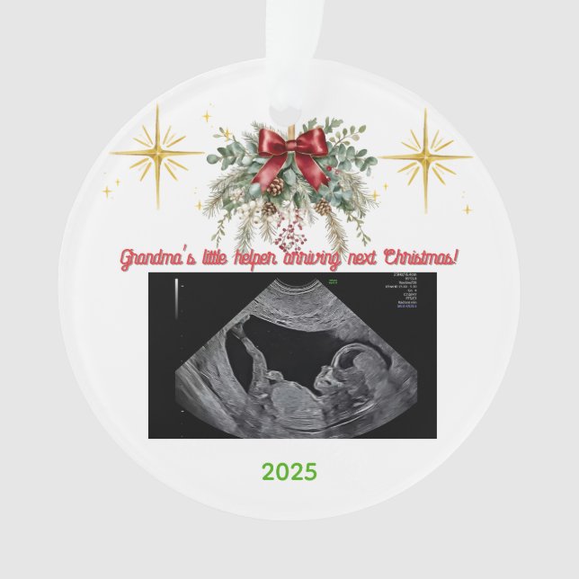 Merry Christmas Pregnancy Ultrasound Photo Grandma Ornament (Front)