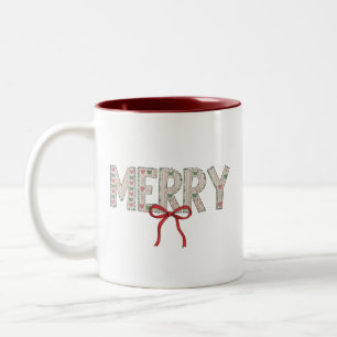 Merry Christmas Preppy Bow Holiday Coquette Two-Tone Coffee Mug