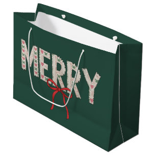Merry Christmas Preppy Bow Holiday Coquette Winter Large Gift Bag