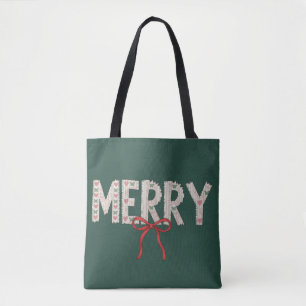 Merry Christmas Preppy Bow Holiday Coquette Winter Tote Bag