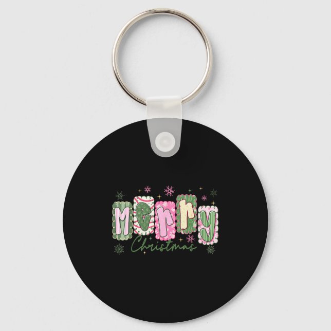 Merry Christmas Preppy Girly Girl Women Kids Xmas  Key Ring (Front)