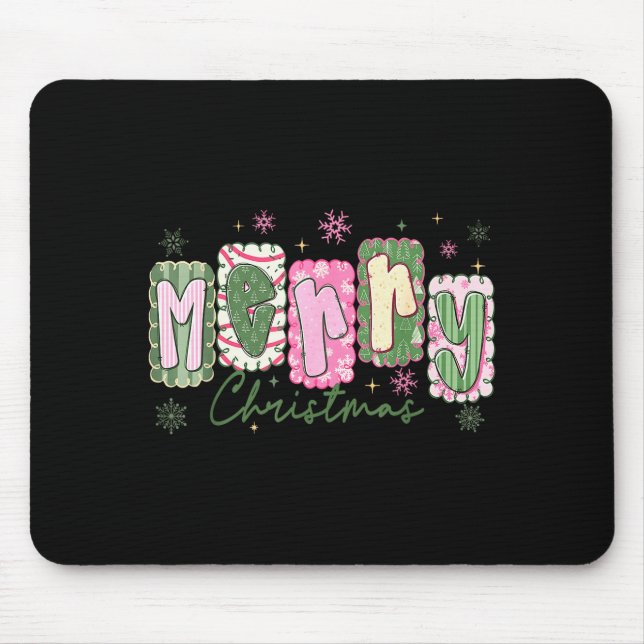 Merry Christmas Preppy Girly Girl Women Kids Xmas  Mouse Pad (Front)