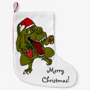 Merry Christmas Present Loving Dinosaur Small Christmas Stocking