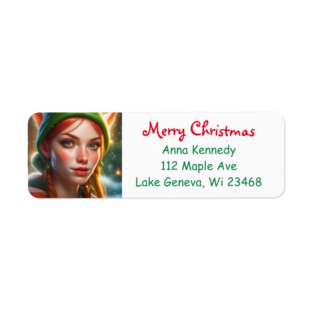 Merry Christmas Pretty Elf Festive Return Address Label (Front)