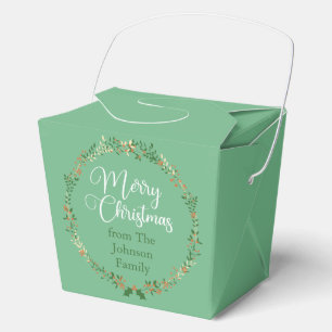 Merry Christmas Pretty Green Wreath Custom Party Favour Box