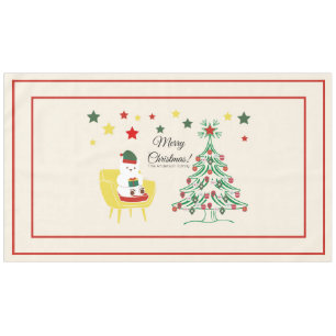 Merry Christmas Pretty White Bear & Tree Monogram Tablecloth